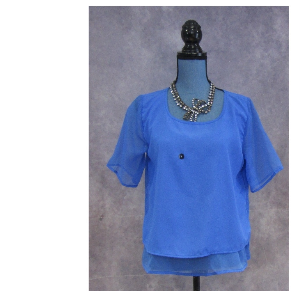 NEW Hollister Layered Blue Short Sleeve Blouse M